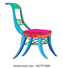 Hand drawn doodle illustration of a postmodern multicolored classical revival chair, object isolated on white, Empire hystorical furniture style