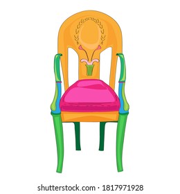 Hand drawn doodle illustration of a postmodern multicolored classical revival chair, object isolated on white, Directoire hystorical furniture style