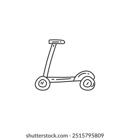 Hand drawn doodle illustration of a scooter. Simple line drawing of a child's toy.