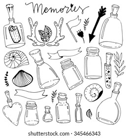 Hand drawn doodle illustration set. Saint Valentine day doodle  vector elements.