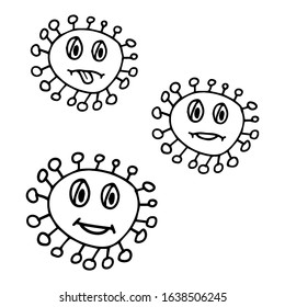 Hand drawn doodle illustration Vector face Coronavirus element. Isolated on white background.