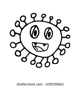 Hand drawn doodle illustration Vector face Coronavirus element. Isolated on white background.
