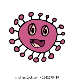 Hand drawn doodle illustration Vector face Coronavirus element. Isolated on white background.