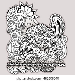 Hand drawn doodle illustration. Vector card in black and white colors.
