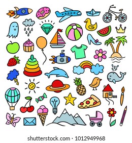 Hand drawn doodle illustrations. Cute vector drawings with different objects