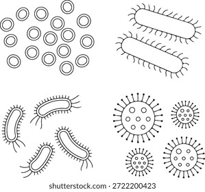 Ilustrações de micróbios e germes desenhadas à mão