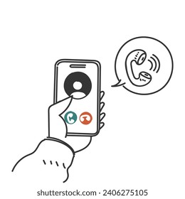 hand drawn doodle incoming call phone icon 