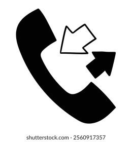 Hand drawn doodle incoming outgoing call icon isolated on white background. Vector illustration.