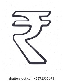 Doodle dibujado a mano con el cartel de la rupia india. Ilustración del vector de contorno. El símbolo de las monedas mundiales. Elemento de diseño aislado en fondo blanco