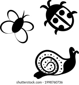 Handgezeichnete Doodle-Insekten. Schwarz-Weiß-Kunst. Vektorgrafik.