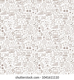 Hand drawn Doodle Internet of Things, Stock market, Cloud Computing Technology, Financial and Business Icons Vector Seamless pattern