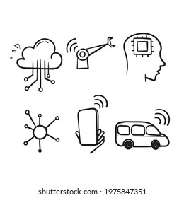 hand drawn doodle Internet Of Things IOT related illustration icon collection isolated