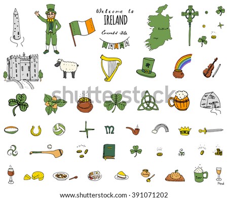 Hand Drawn Doodle Ireland Set Vector Stock Vector (Royalty Free ...