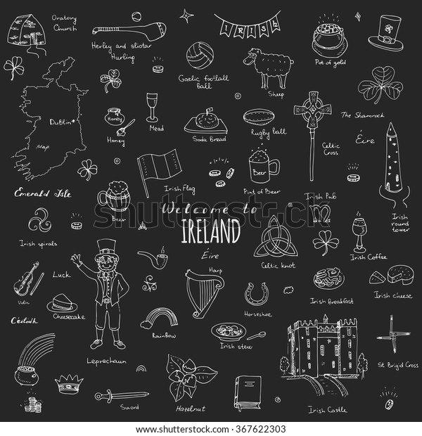 Hand Drawn Doodle Ireland Set Vector Stock Vector (Royalty Free ...