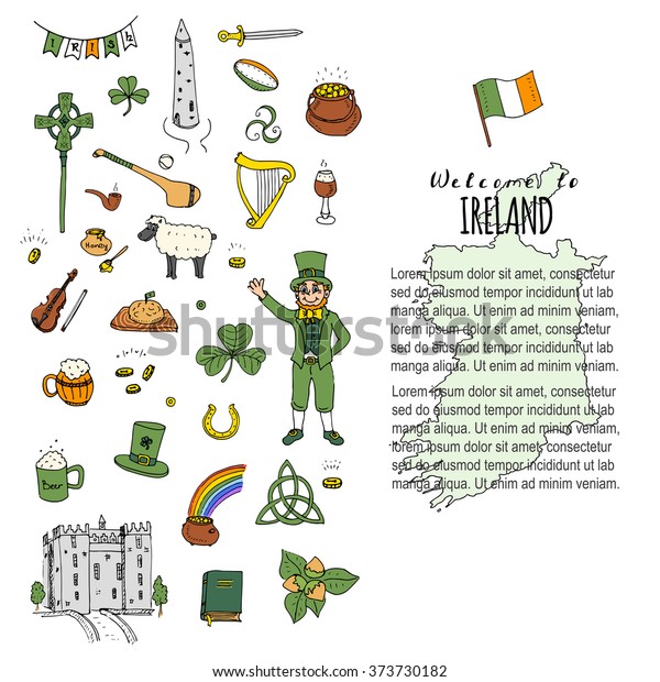 Hand Drawn Doodle Ireland Set Vector Stock Vector (Royalty Free) 373730182