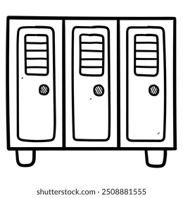 Gabinete de ferro de doodle desenhado à mão isolado no fundo branco. Ilustração vetorial.