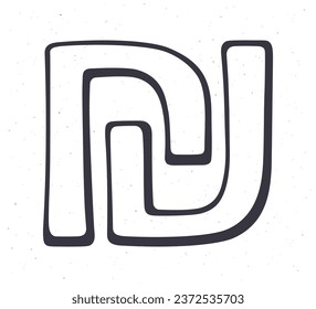 Hand drawn doodle of Israeli shekel sign. Outline vector illustration. The symbol of world currencies. Design element isolated on white background