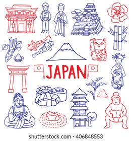 Hand drawn doodle Japan set Vector