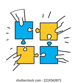 hand drawn doodle jigsaw puzzle pieces symbol of teamwork illustration