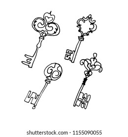 Hand drawn doodle key set.Perfect for invitation, greeting card, coloring book, textile print.