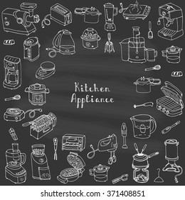 Hand drawn doodle Kitchen appliance vector illustration  Cartoon icons set Various household equipment and facilities Small kitchen appliances Consumer electronics Kitchenware Freehand vector sketch