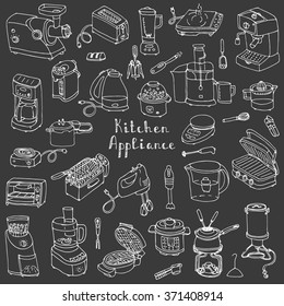 Hand drawn doodle Kitchen appliance vector illustration  Cartoon icons set Various household equipment and facilities Small kitchen appliances Consumer electronics Kitchenware Freehand vector sketch