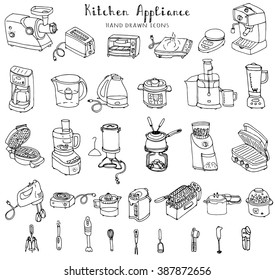 Set of Home, Kitchen and house electronics appliances. Various household  equipment and facilities - major and small appliances, consumer  electronics, kitchenware Stock Vector