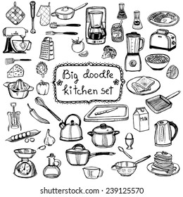 hand drawn doodle kitchen set