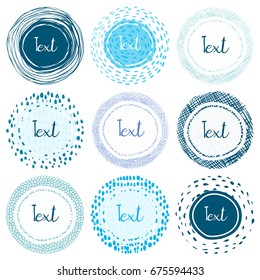 Hand drawn doodle labels with lines, dots and scribbles for product design, tags and stickers