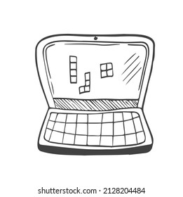 portátil doodle dibujado a mano, ilustración vectorial de ordenador aislado en blanco