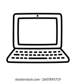 Hand drawn doodle laptop icon, cute cartoon drawing. Vector clip art illustration.