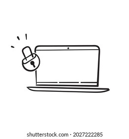 hand drawn doodle laptop and padlock symbol for data Protection and Security illustration vector