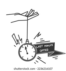 hand drawn doodle last minute offer button sign illustration vector