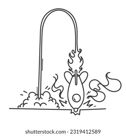 handgezeichnete Doodle, die gestartete Rakete schlug fehl und traf den Boden