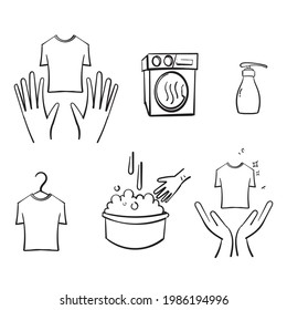 hand drawn doodle Laundry line icons related illustration vector isolated