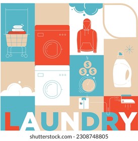 Hand drawn doodle Laundry set Vector illustration washing icons isolated on the white background. Laundry concept elements. Branding technology concept for Header banner, flyer, card, brochure.