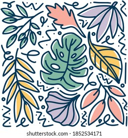 hand drawn doodle leaf set with icons and design elements