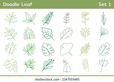 hand drawn doodle leaves leaf for decoration set 1