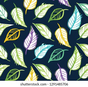 Hand drawn doodle leaves pattern background