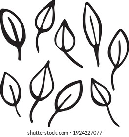 Hand drawn doodle leaves and wreaths isolated in white background