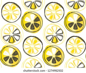 Hand drawn doodle lemon art - lemonade pattern background textile fabric texture
