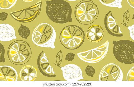Hand drawn doodle lemon art - lemonade pattern background textile fabric texture