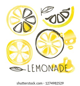 Hand drawn doodle lemon art - lemonade pattern background textile fabric texture