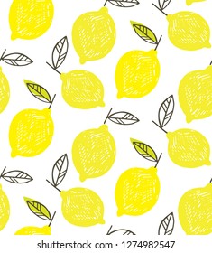 Hand drawn doodle lemon art - lemonade pattern background textile fabric texture