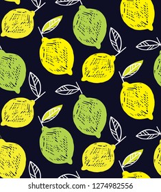 Hand drawn doodle lemon art - lemonade pattern background textile fabric texture