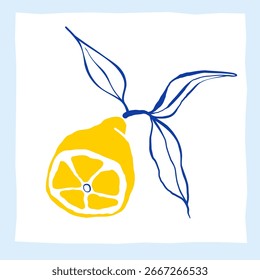 Cartão de limão desenhado à mão. Ótimo para design de verão, embalagens, produtos ecológicos. Estilo de contorno desenhado à mão, ilustração de vetor.