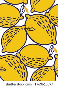 Hand drawn doodle lemonade pattern background - citrus lemon lime orange. Lemonade pattern background fabric.