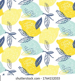 Hand drawn doodle lemonade pattern background - citrus lemon lime orange. Lemonade pattern background fabric.