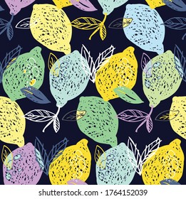Hand drawn doodle lemonade pattern background - citrus lemon lime orange. Lemonade pattern background fabric.