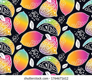 Hand drawn doodle lemonade pattern background - citrus lemon lime orange. Lemonade pattern background fabric.